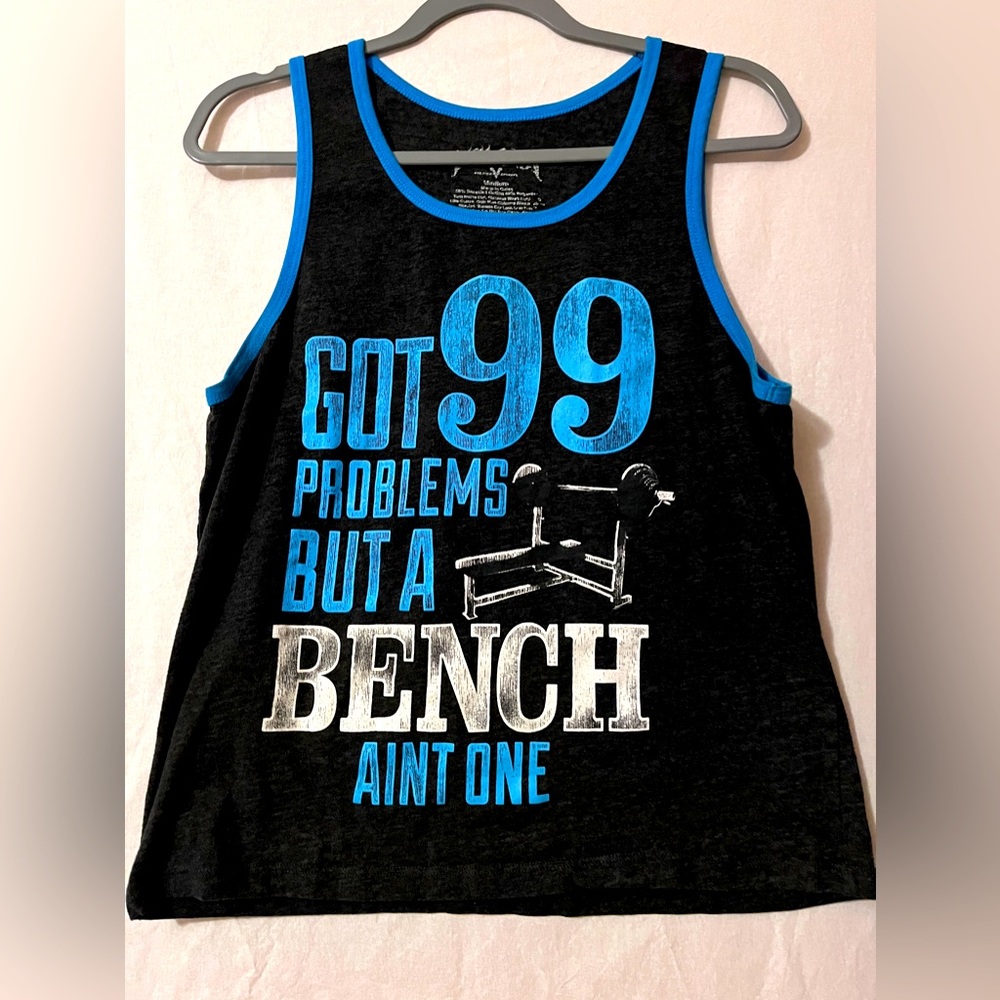 Fifth Sun Medium Men’s Gray Blue Weight Rack Tank Shirt 🎽💪